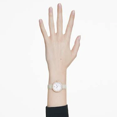 Matrix tennis 7-link watch, Swiss Made, Leather strap, Grey, Rose gold-tone finish by SWAROVSKI