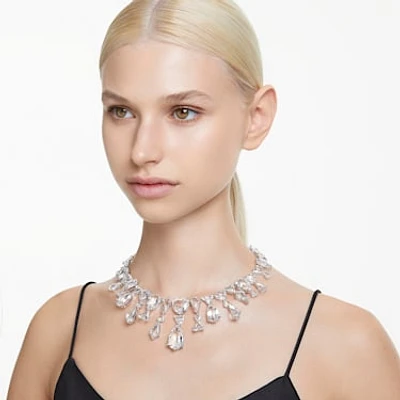 Mesmera necklace, Statement, Mixed cuts, White, Rhodium plated by SWAROVSKI