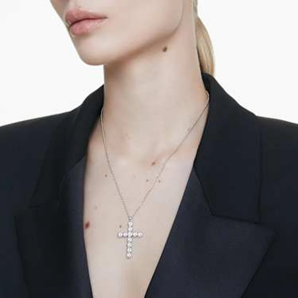 Insigne pendant, Mixed cuts, Cross, White, Rhodium plated by SWAROVSKI