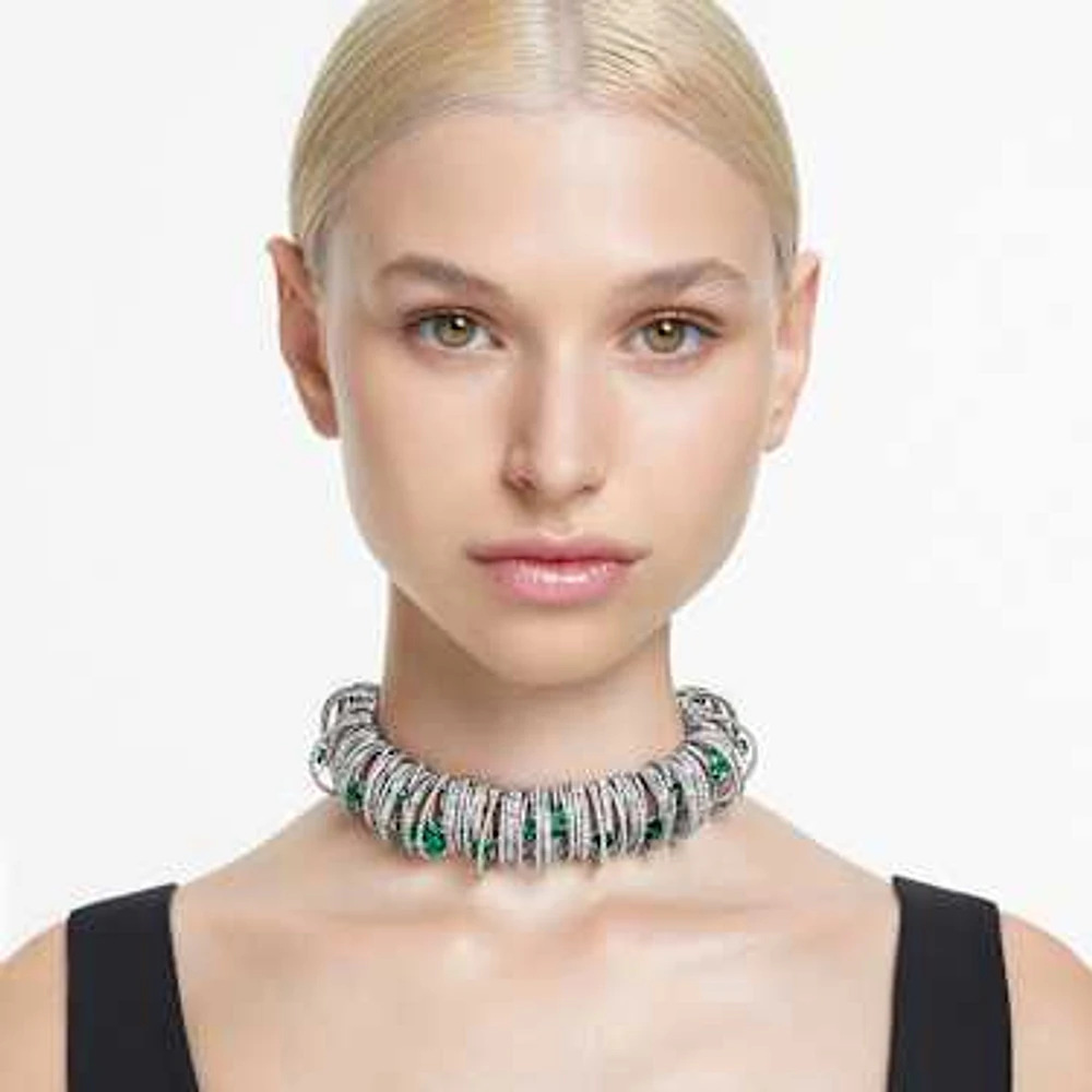 Hyperbola choker, Green, Rhodium plated by SWAROVSKI