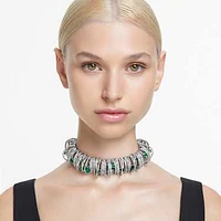 Hyperbola choker, Green, Rhodium plated by SWAROVSKI