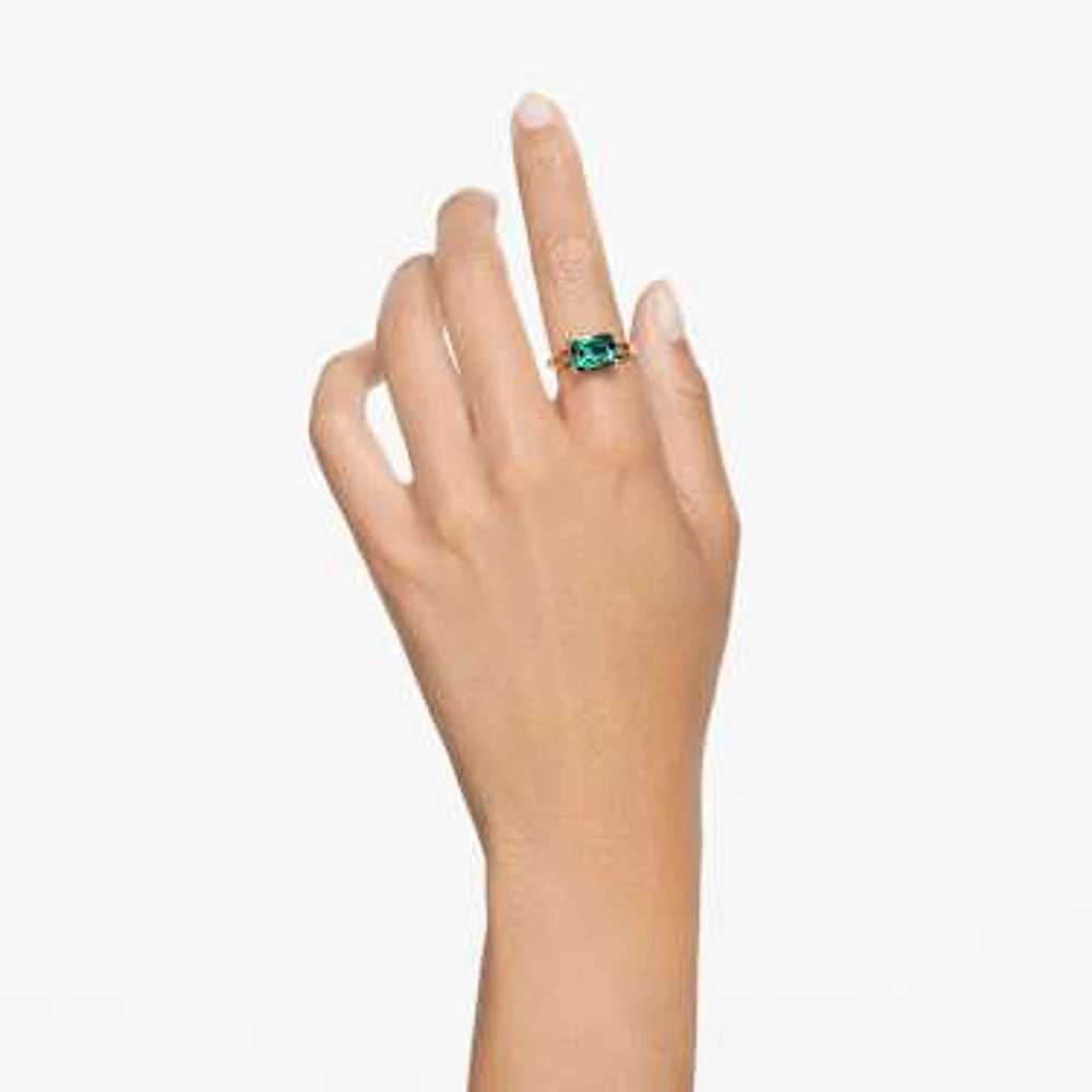 Stilla cocktail ring, Rectangular cut, Green, Gold-tone plated by SWAROVSKI