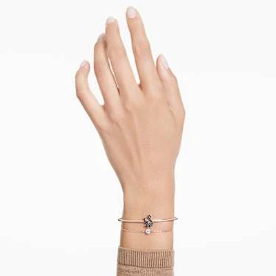 Swan bangle, Swan, Black, Rose gold-tone plated by SWAROVSKI