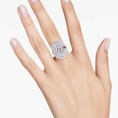 Idyllia ring, Set (3), Mixed cuts, Shell, White, Rhodium plated by SWAROVSKI