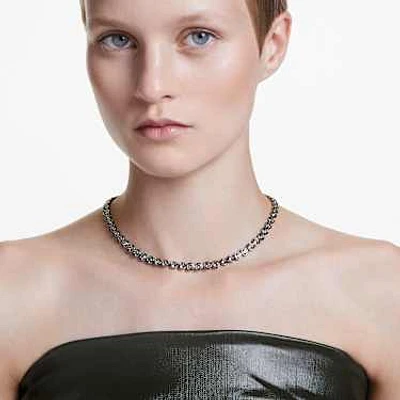 Imber Tennis necklace, Round cut, Gray, Ruthenium plated by SWAROVSKI