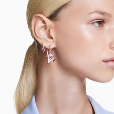 Alice in Wonderland drop earrings, Asymmetrical design, Playing card, Red, Rhodium plated by SWAROVSKI