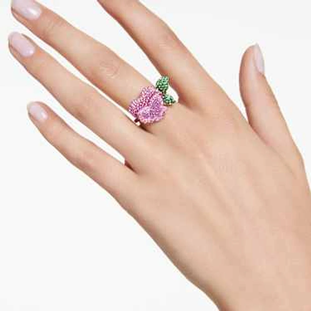 Alice Wonderland cocktail ring, Flower, Multicoloured, Rhodium plated by SWAROVSKI