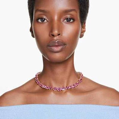 Millenia Tennis necklace, Octagon cut, Pink, Gold-tone plated by SWAROVSKI