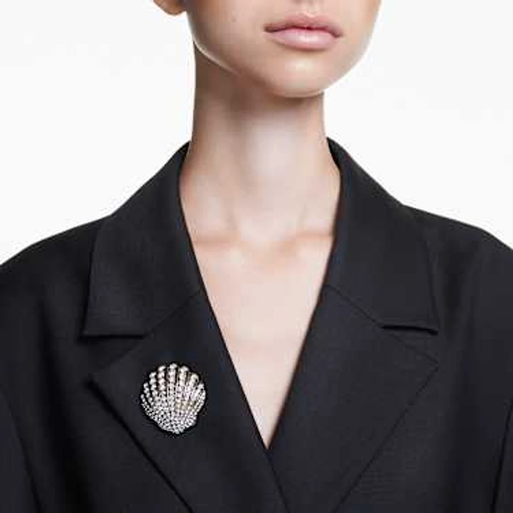 Idyllia brooch, Shell, White, Gold-tone plated by SWAROVSKI