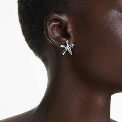 Idyllia stud earrings, Crystal pearl, Starfish, Small, Multicolored, Gold-tone plated by SWAROVSKI