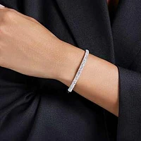 Sublima bangle, Snow pavé, White, Rhodium plated by SWAROVSKI