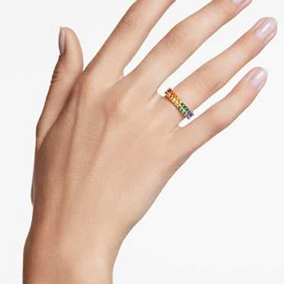 Matrix ring, Baguette cut, Multicoloured, Gold-tone plated by SWAROVSKI