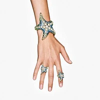 Idyllia cocktail ring, Crystal pearls, Starfish, Multicoloured, Gold-tone plated by SWAROVSKI