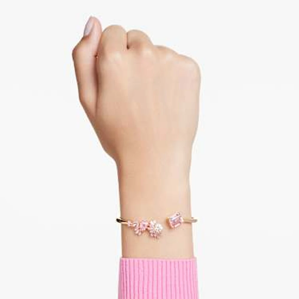 Gema bangle, Mixed cuts, Pink, Gold-tone plated by SWAROVSKI