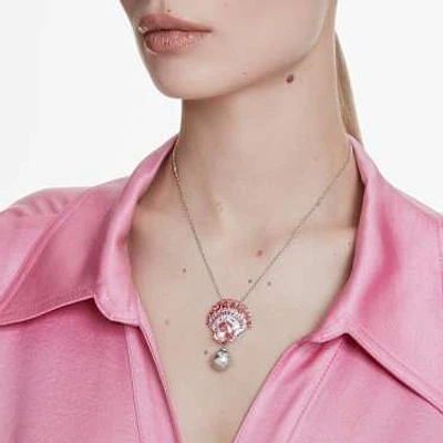 Idyllia pendant, Mixed cuts, Crystal pearl, Shell, Pink, Rhodium plated by SWAROVSKI