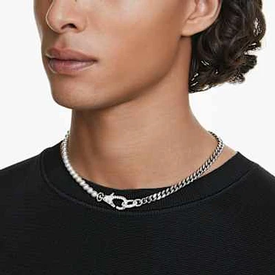 Dextera necklace, Pavé, Crystal pearl, White, Rhodium plated by SWAROVSKI