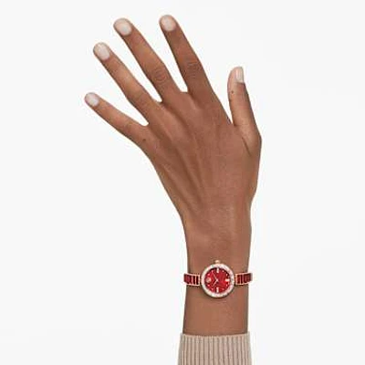 Matrix Bangle watch, Swiss Made, Crystal bracelet, Red, Rose gold-tone finish by SWAROVSKI