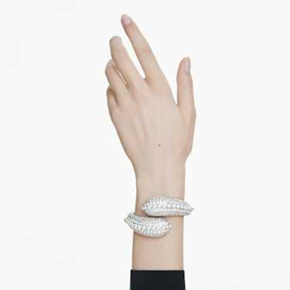 Sublima cuff, Statement, Crystal pearl, Round cut, White, Rhodium plated by SWAROVSKI