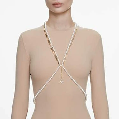 Idyllia body chain, Crystal pearl, White, Gold-tone plated by SWAROVSKI