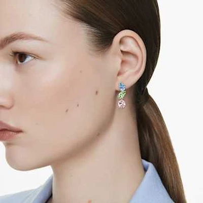 Gema drop earrings, Asymmetrical design, Mixed cuts, Multicolored, Rhodium plated by SWAROVSKI