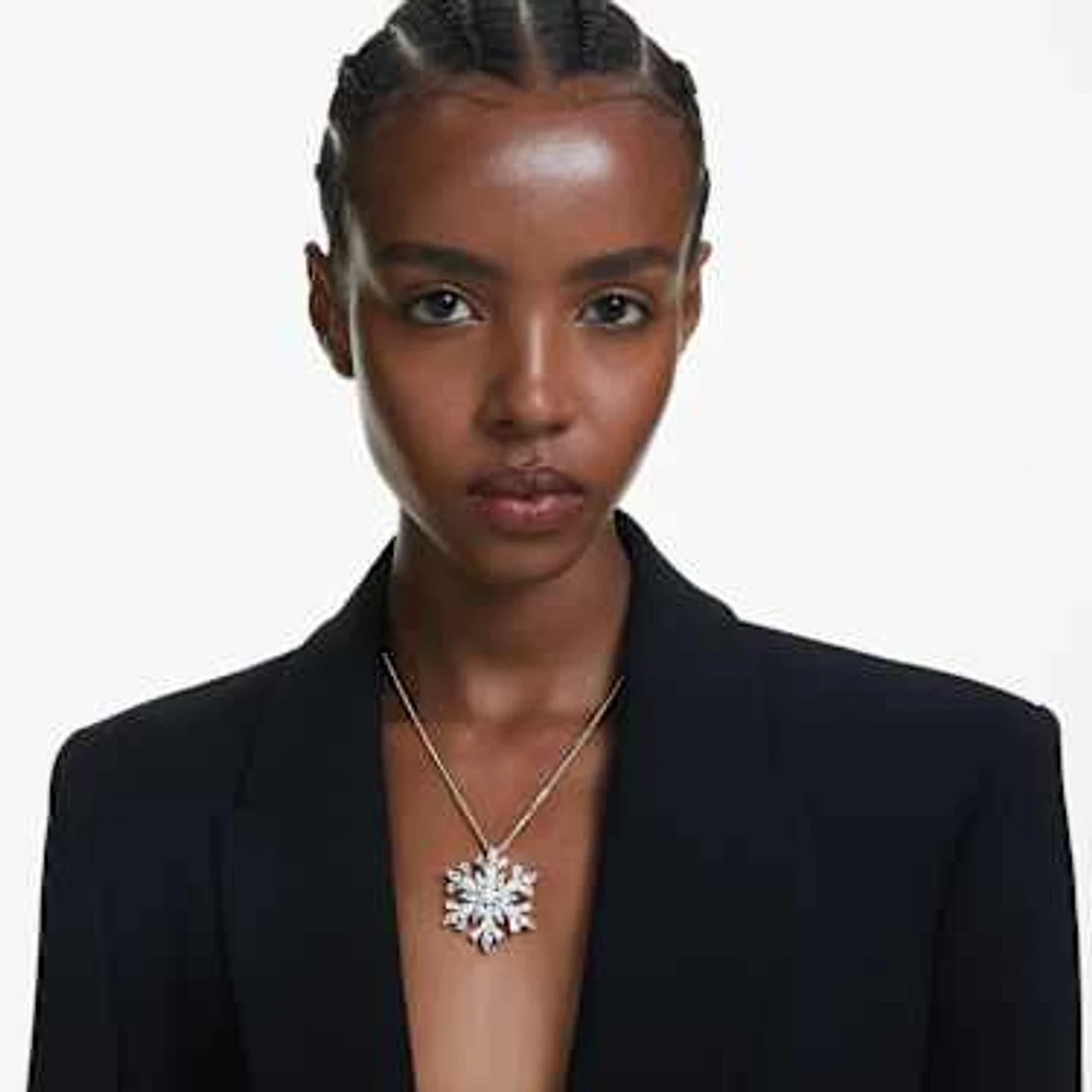 Idyllia pendant and brooch, Mixed cuts, Snowflake, White, Rhodium plated by SWAROVSKI