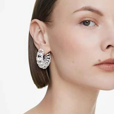 Constella clip earrings, Round cut, White, Rhodium plated by SWAROVSKI