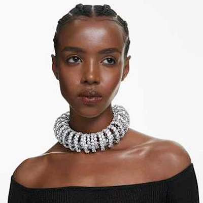 Constella choker, Round cut, White, Rhodium plated by SWAROVSKI