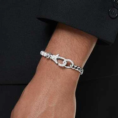 Dextera bracelet, Pavé, Crystal pearl, White, Rhodium plated by SWAROVSKI