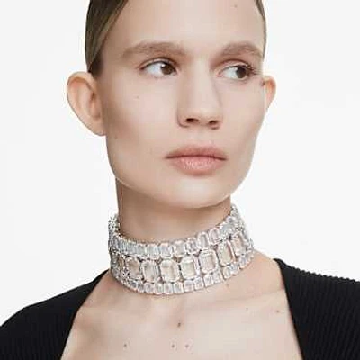 Millenia choker, Octagon cut, White, Rhodium plated by SWAROVSKI