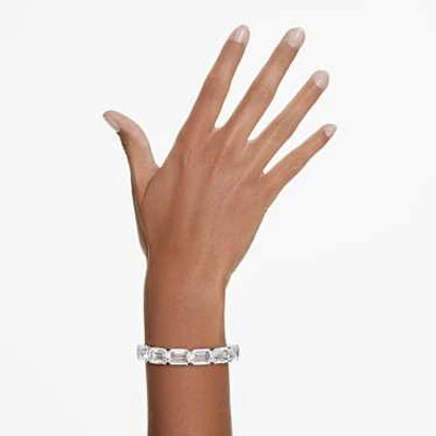 Millenia bangle, Octagon cut, White, Rhodium plated by SWAROVSKI