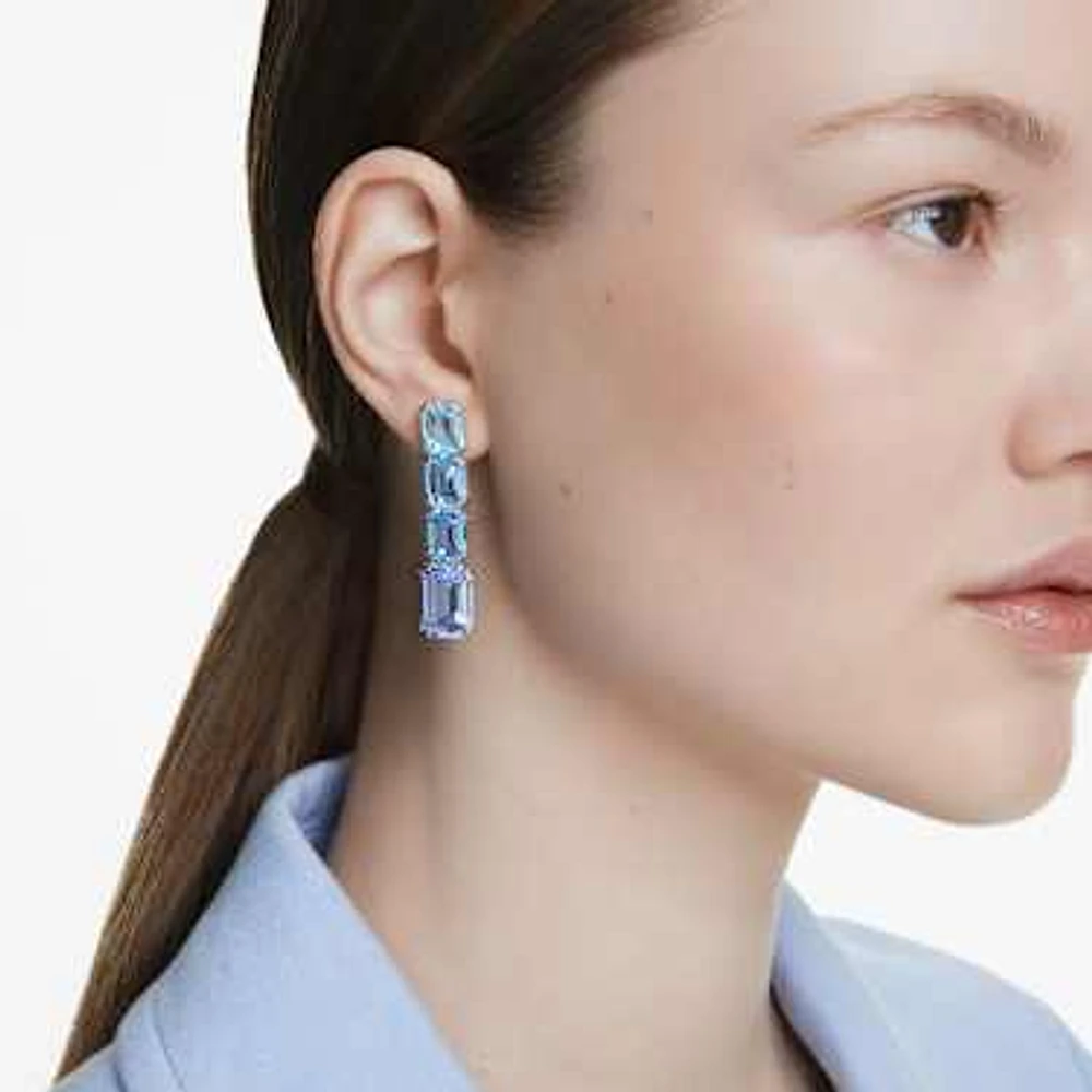 Millenia drop earrings, Octagon cut, Colour gradient, Blue, Rhodium plated by SWAROVSKI