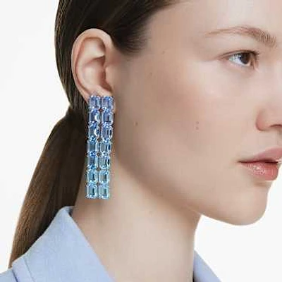 Millenia clip earrings, Octagon cut, Color gradient, Long, Blue, Rhodium plated by SWAROVSKI