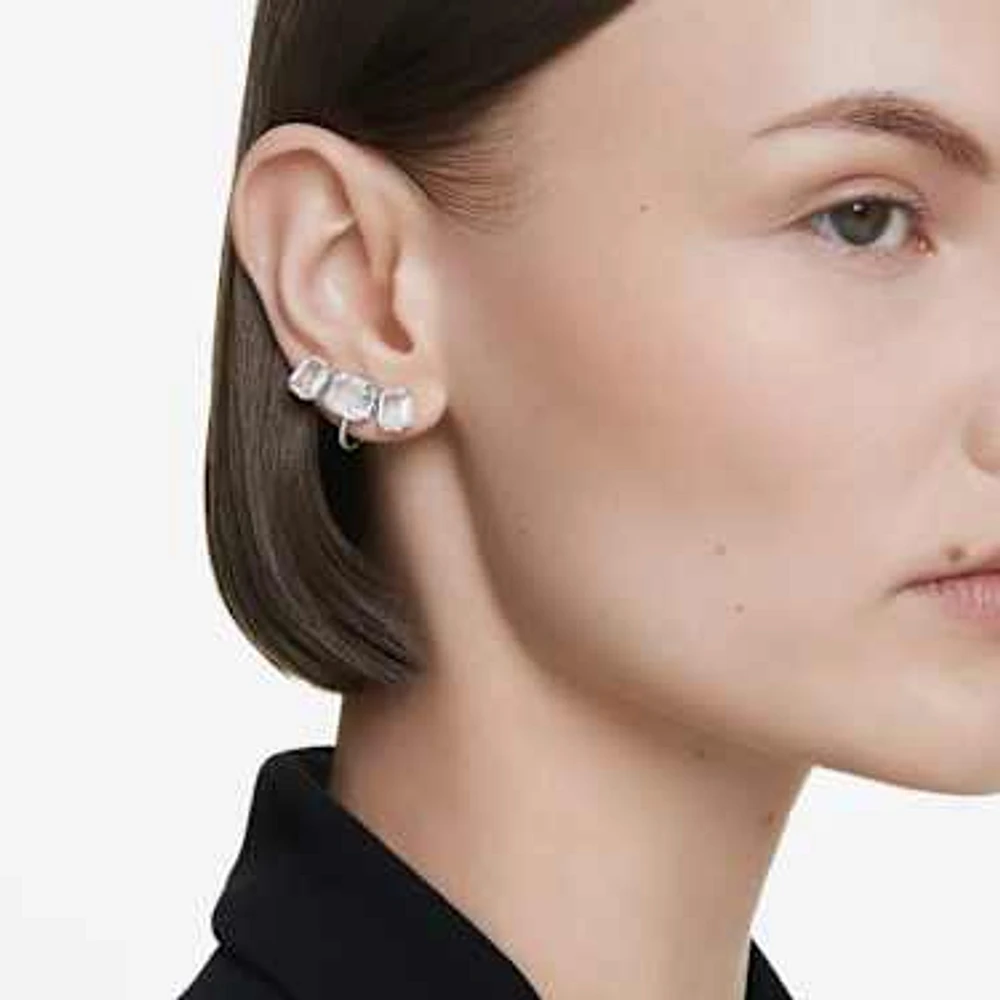 Millenia clip earrings, Octagon cut, White, Rhodium plated by SWAROVSKI