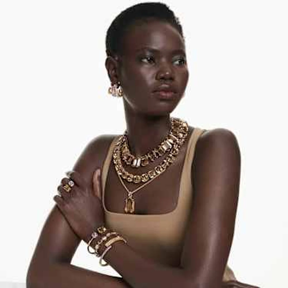Imber Tennis necklace, Magnetic closure, Mixed cuts, White, Gold-tone plated by SWAROVSKI