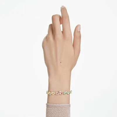 Gema Tennis bracelet, Mixed cuts, Multicolored, Gold-tone plated by SWAROVSKI