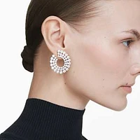 Matrix hoop earrings, Mixed round cuts, White, Rhodium plated by SWAROVSKI