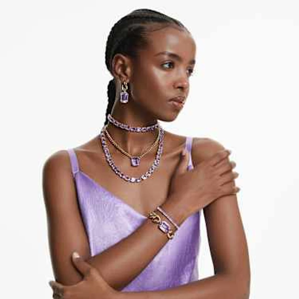 Matrix Tennis bracelet, Baguette cut, Purple, Rhodium plated by SWAROVSKI