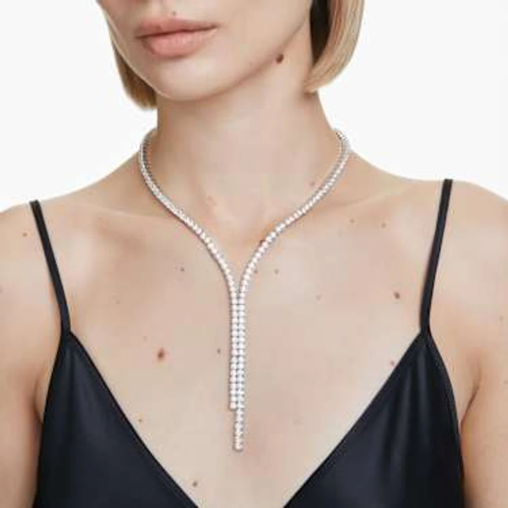 Matrix Y necklace, Round cut, White, Rhodium plated by SWAROVSKI