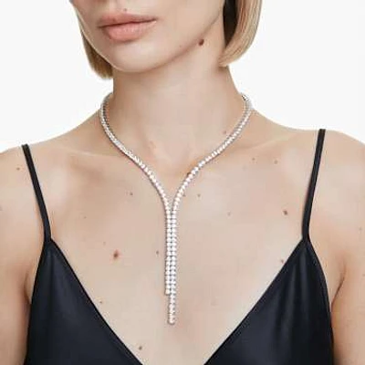 Matrix Y necklace, Round cut, White, Rhodium plated by SWAROVSKI