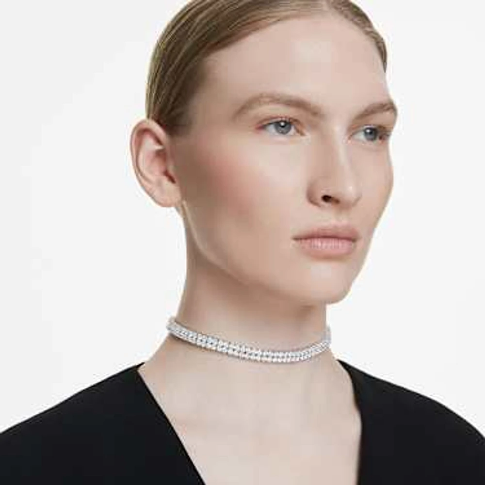 Matrix choker, Round cut, White, Rhodium plated by SWAROVSKI