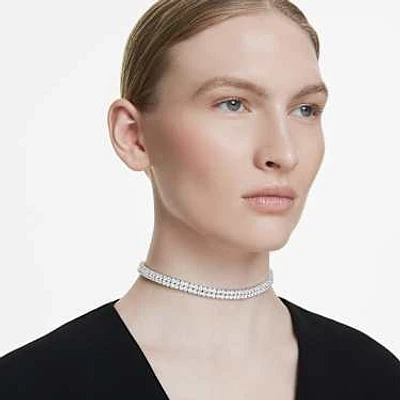 Matrix choker, Round cut, White, Rhodium plated by SWAROVSKI