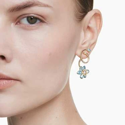Idyllia drop earrings, Asymmetrical design, Mixed cuts, Flower, Multicolored, Gold-tone plated by SWAROVSKI