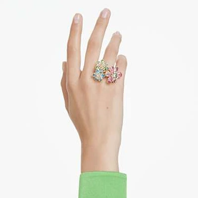 Idyllia ring, Mixed cuts, Flower, Multicoloured, Gold-tone plated by SWAROVSKI