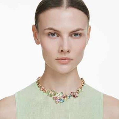 Idyllia necklace, Mixed cuts, Flower, Multicolored, Gold-tone plated by SWAROVSKI