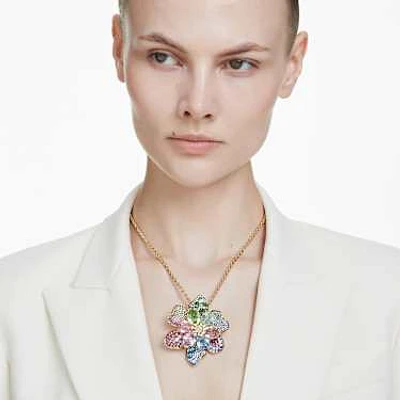 Idyllia pendant and brooch, Mixed cuts, Pavé, Flower, Multicolored, Gold-tone plated by SWAROVSKI