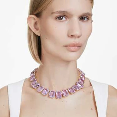 Millenia Tennis necklace, Oversized crystals, Octagon cut, Purple, Gold-tone plated by SWAROVSKI