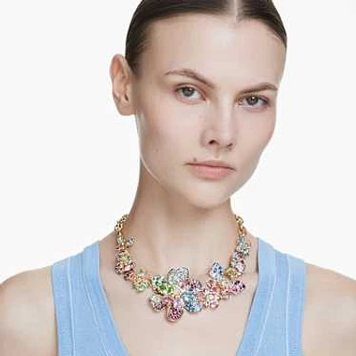 Idyllia necklace, Mixed cuts, Pavé, Flower, Multicolored, Gold-tone plated by SWAROVSKI