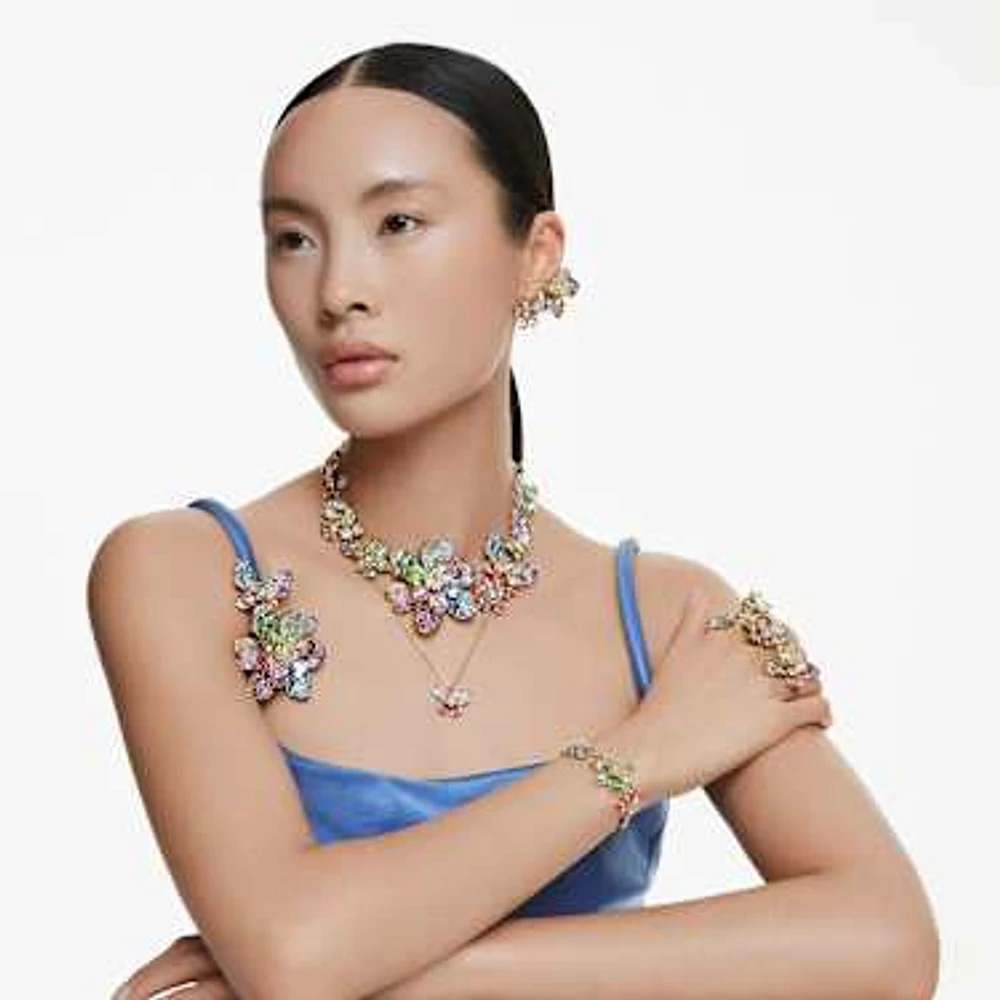 Idyllia necklace, Mixed cuts, Pavé, Flower, Multicoloured, Gold-tone plated by SWAROVSKI