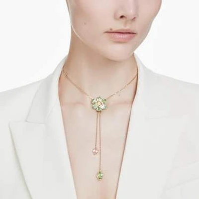 Idyllia Y pendant, Mixed cuts, Flower, Multicolored, Gold-tone plated by SWAROVSKI