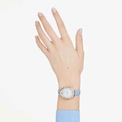 Imber watch, Swiss Made, Leather strap, Blue, Champagne gold-tone finish by SWAROVSKI